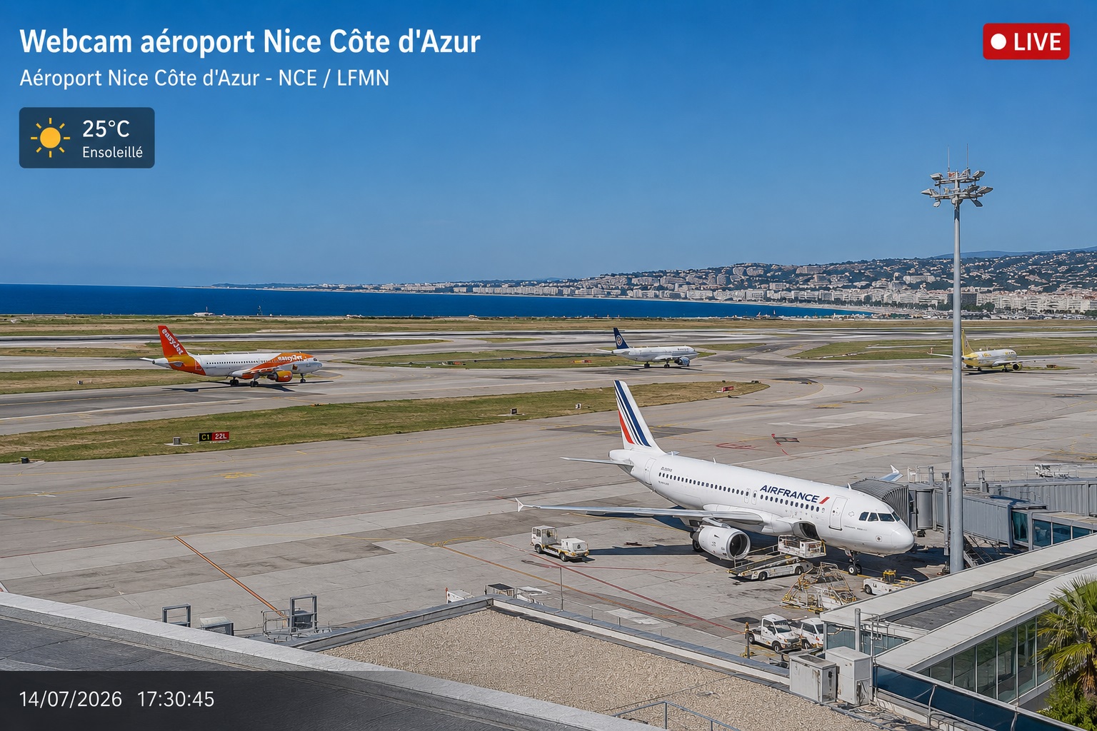 Webcam aéroport Nice Côte d'Azur, avions sur les pistes