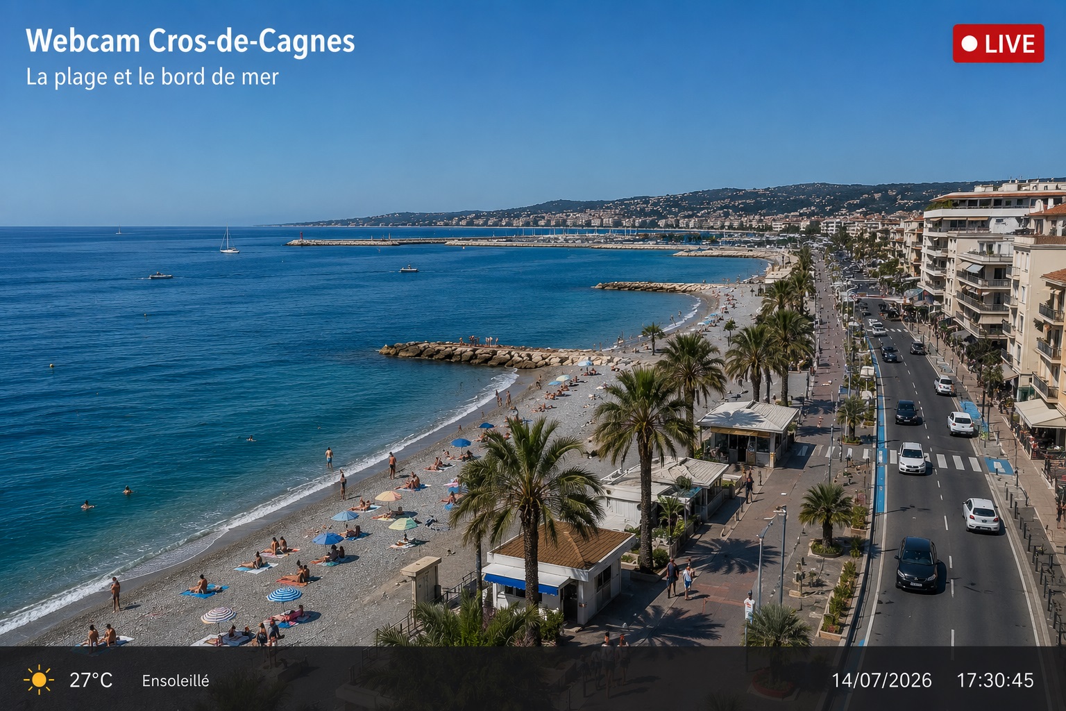 Webcam Cros-de-Cagnes, la plage et le bord de mer