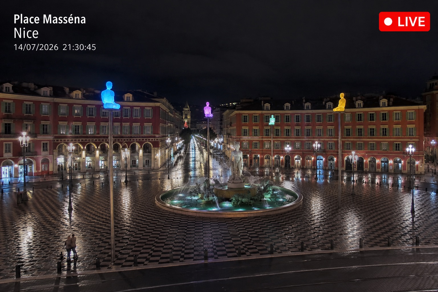 Webcam Place Masséna à Nice, fontaines et tramway