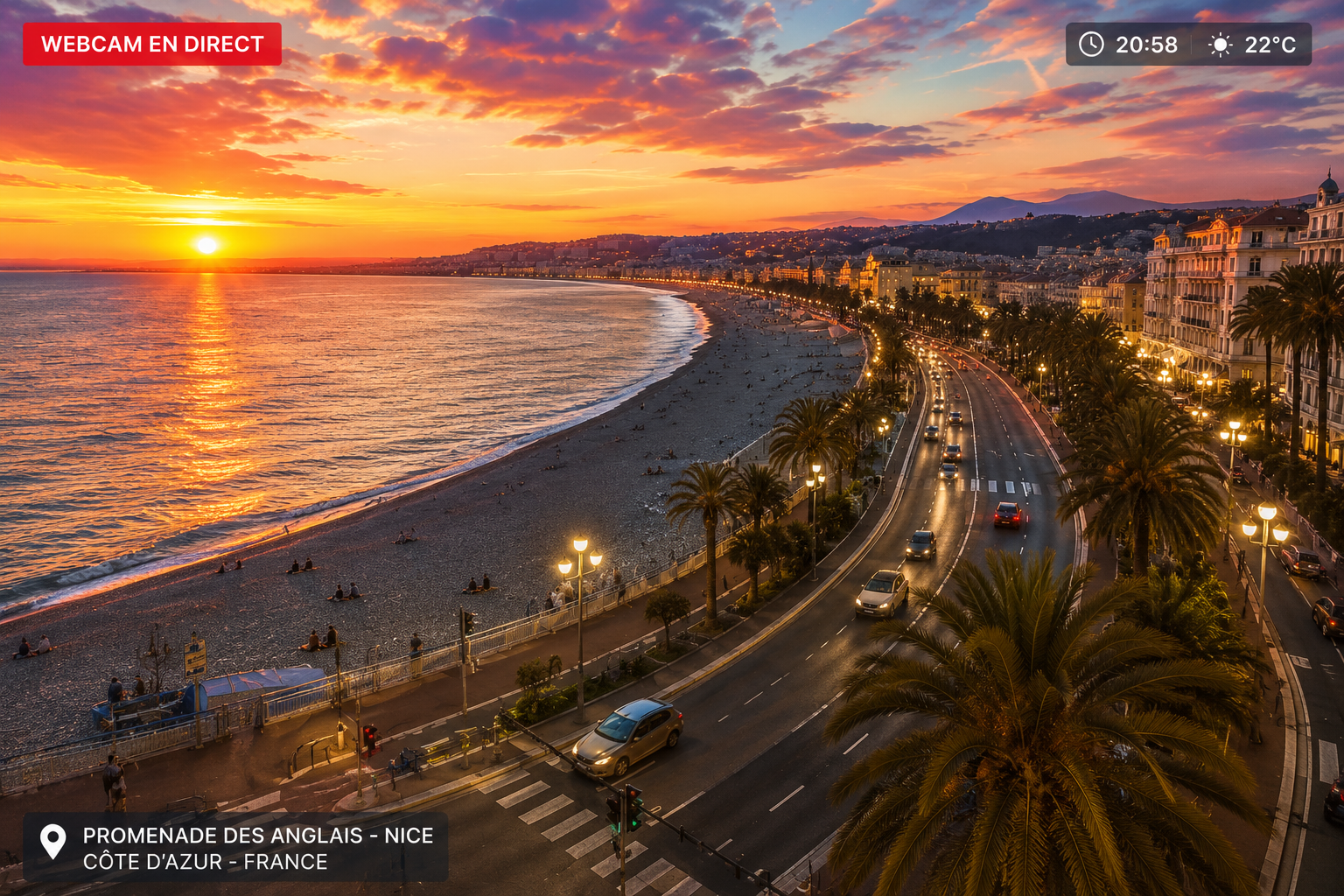 Webcam Promenade des Anglais au coucher de soleil