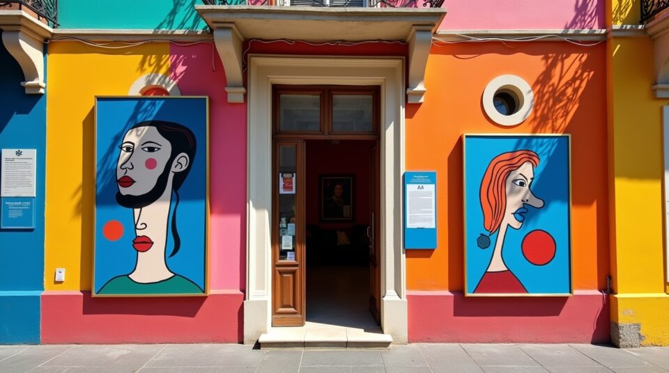 Façade de musée à Nice ornée de reproductions d’œuvres de Matisse, Chagall et Klein.