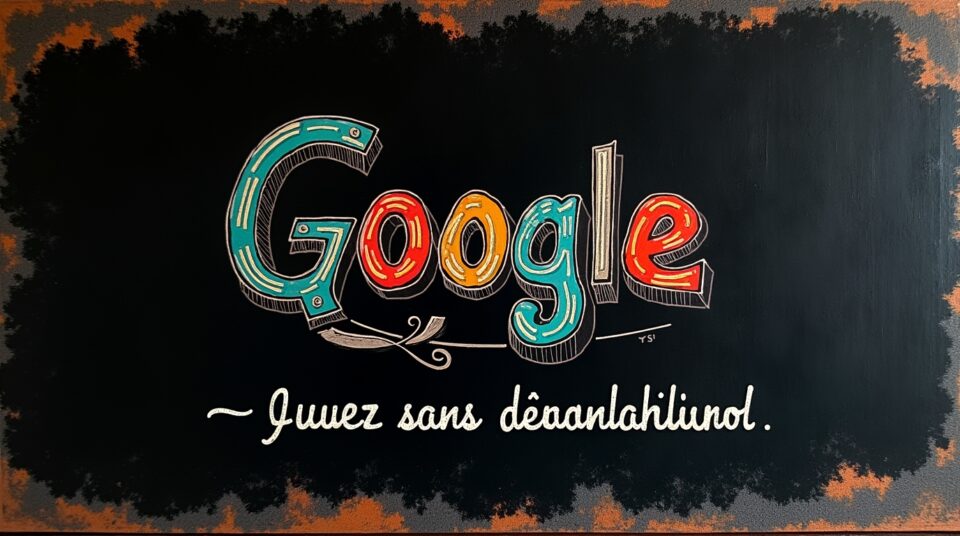 Grille de Morpion vintage sur tableau, 'Google' en couleurs, Jouez sans téléchargement