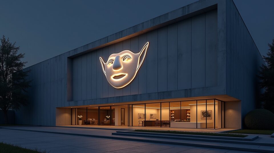 Masque Nesapark en avant-plan sur une façade moderne