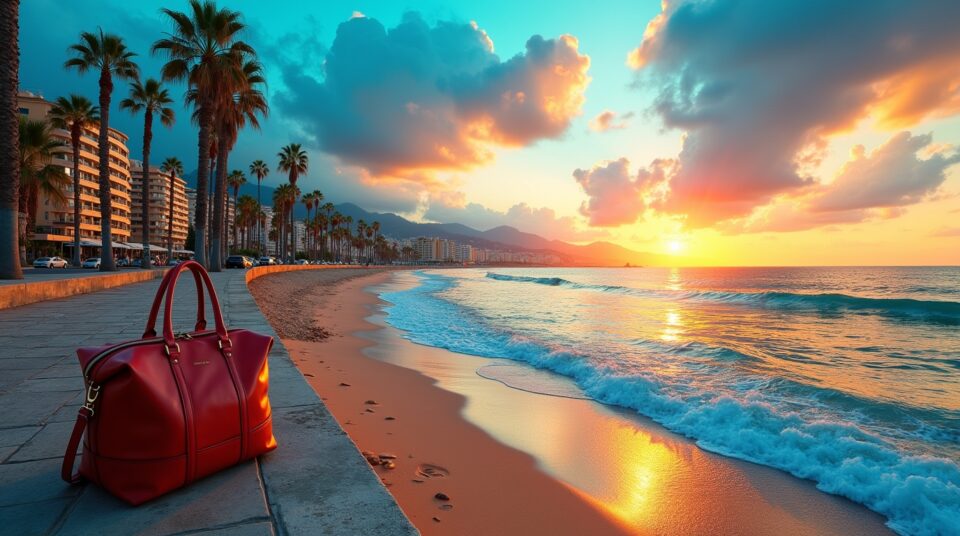 Vue vibrant de Nice avec sac à dos de voyage, plan de ville - symbolisant un week-end rapide