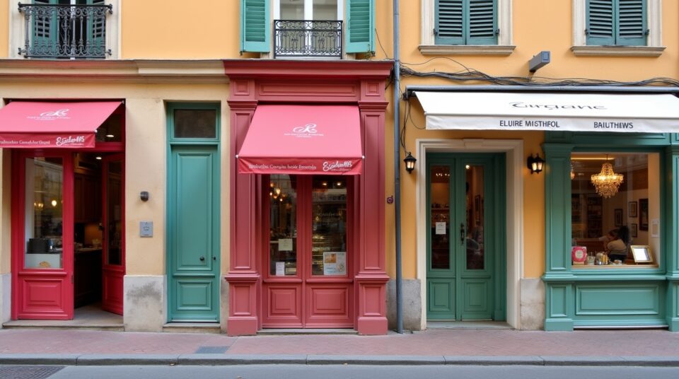 Cinq des meilleures pâtisseries de Nice alignées sur le trottoir