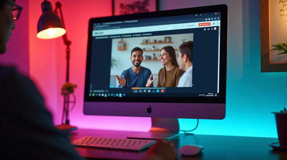Écran d'ordinateur affichant une discussion sur Bazocam encadré dynamiquement