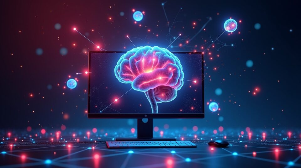 Image représentant un jeu Cemantix en action sur un écran, avec des éléments graphiques symbolisant l'énergie et le défi intellectuel.