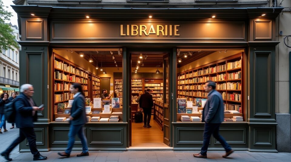 Photo scénique d'une librairie populaire à Nice lors de l'heure dorée