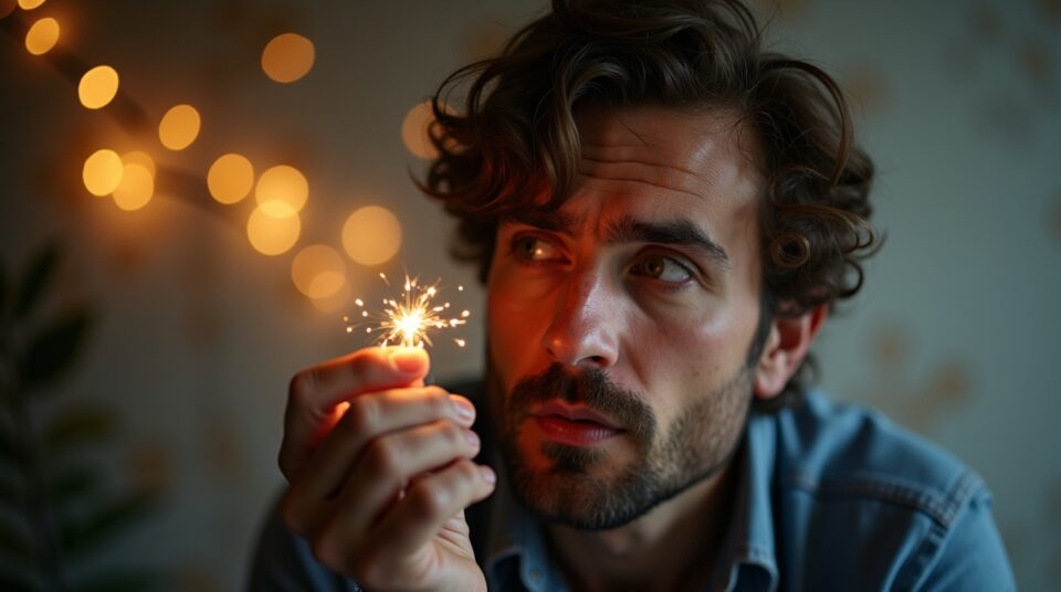 Robert Schoulevilz tenant une petite cuillère brillante avec une myriade de petites cuillères en arrière-plan.