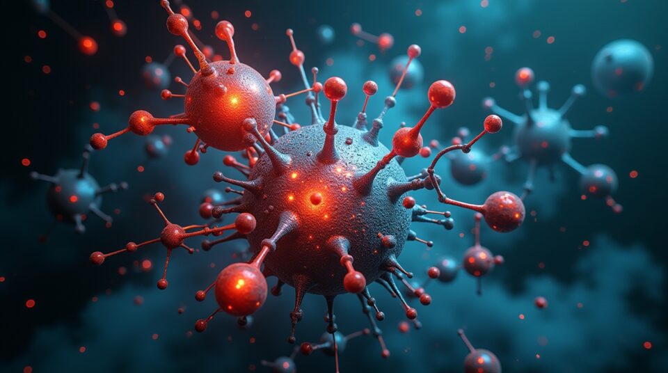 Image représentant des éléments scientifiques et chimiques sur un fond de tableau noir