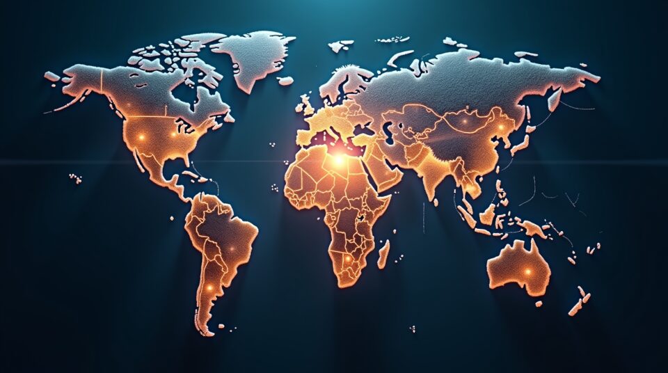 Globe terrestre fait d'engrenages, illuminé de l'intérieur, symbole d'innovation technologique