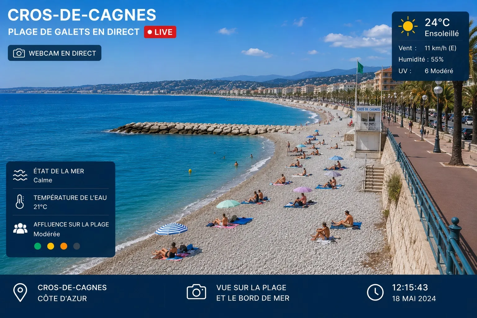 Plage de galets au Cros-de-Cagnes