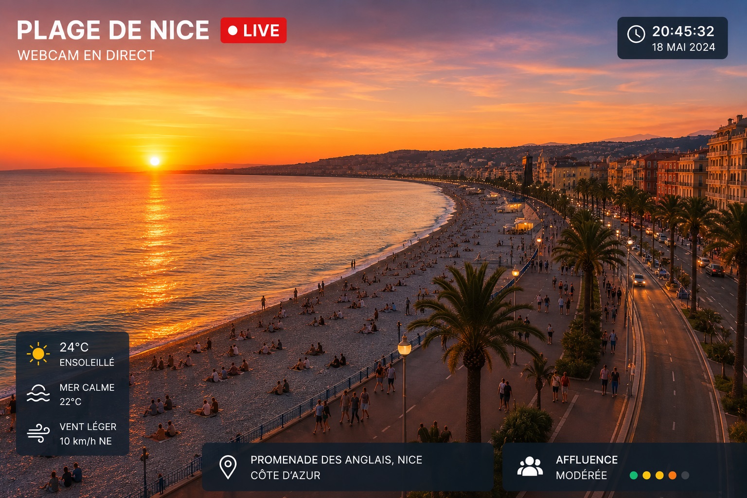 Coucher de soleil sur la plage de Nice