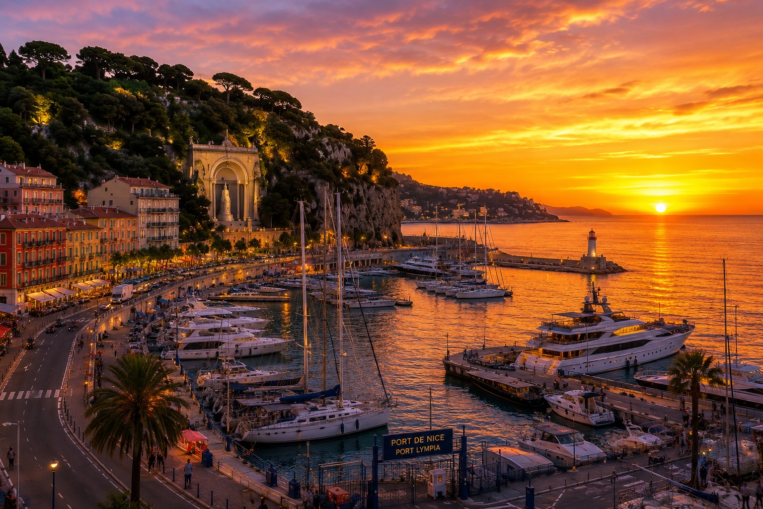 Coucher de soleil sur le port de Nice 