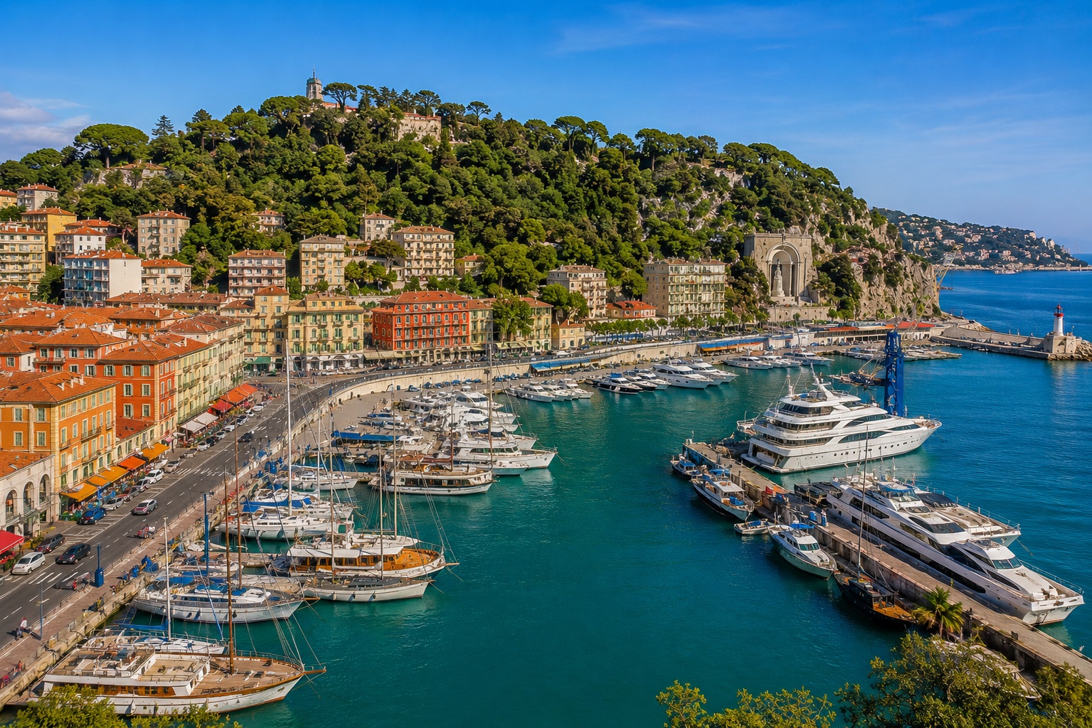 Port Lympia et la colline du Château à Nice 