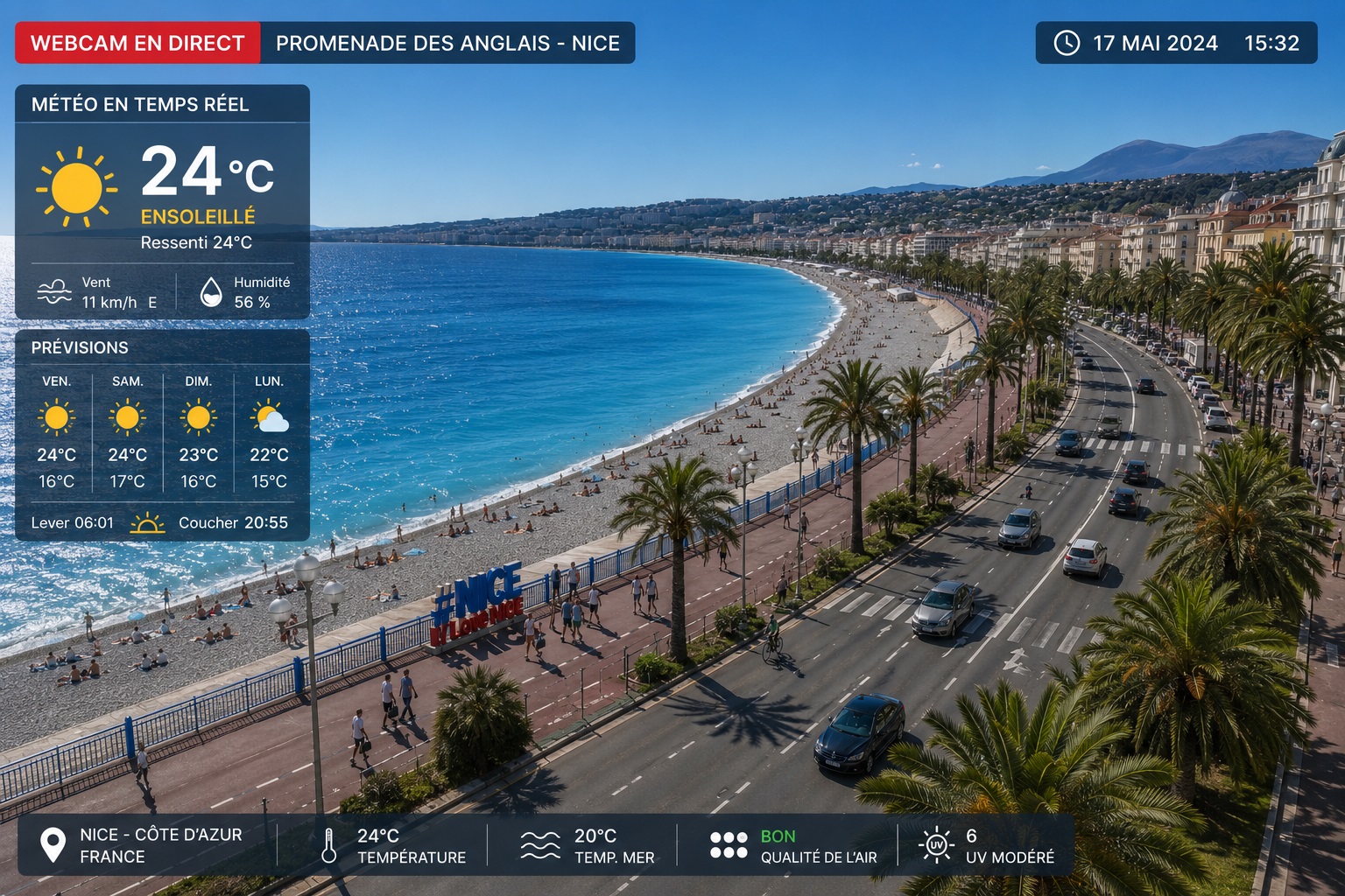 Météo en temps réel sur la Promenade des Anglais