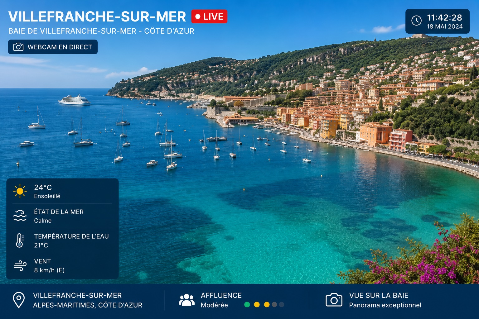La baie turquoise de Villefranche-sur-mer sur la Côte d'Azur 