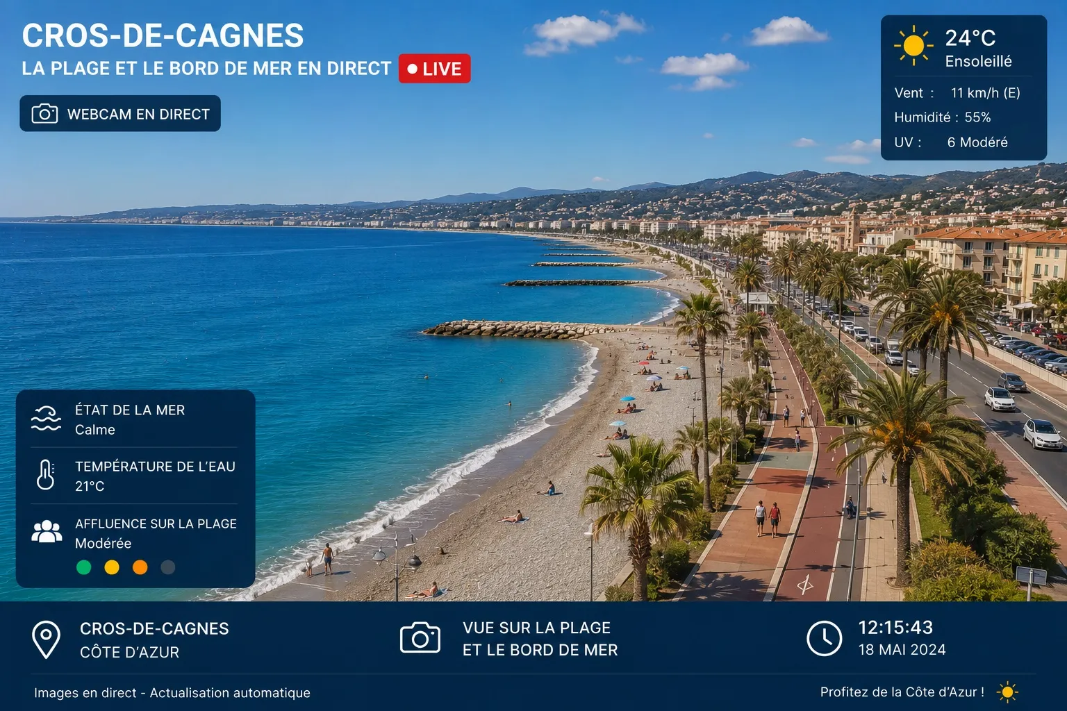 Webcam Cros-de-Cagnes, la plage et le bord de mer en direct